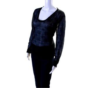 Equipment Femme Womens Sheer Plaid
Long Sleeve Blouse Black Size S
